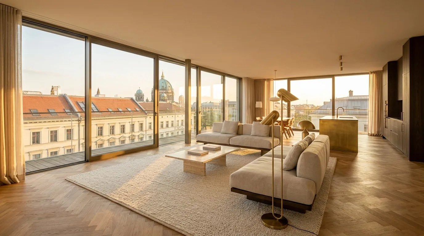 Luxuriöses Berliner Penthouse im Abendlicht